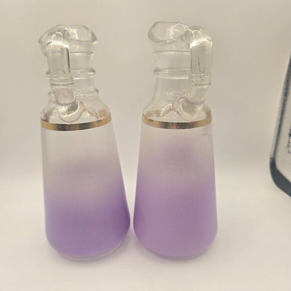 Vintage Anchor Hocking Blendo Orchid Oil Vinegar Cruet Salt Pepper Set - Picture 3 of 6